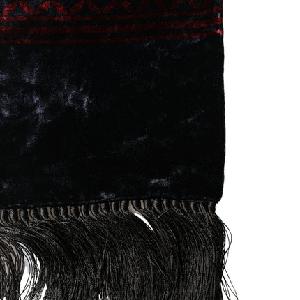 Dolce & Gabbana Black Red Rayon Geometric Pattern Fringe 140cm X 16cm  Scarf