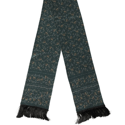 Dolce & Gabbana Green Silk Floral Pattern Fringed 135cm X 16cm  Scarf