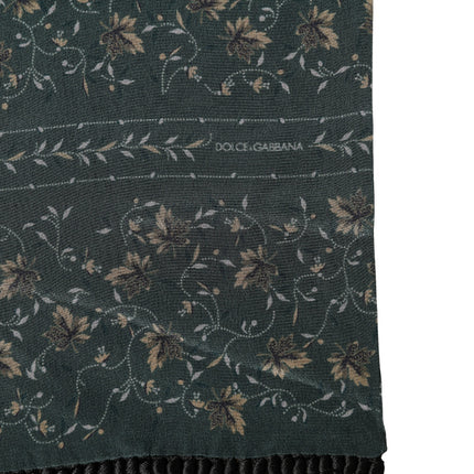 Dolce & Gabbana Green Silk Floral Pattern Fringed 135cm X 16cm  Scarf