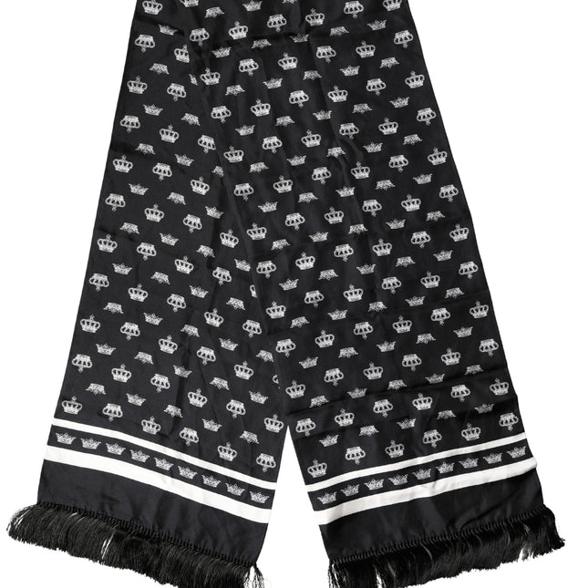 Dolce & Gabbana Black Silk Crown Fringe Neck Wrap 173cm x 32.5cm Scarf