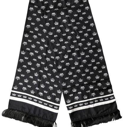 Dolce & Gabbana Black Silk Crown Fringe Neck Wrap 173cm x 32.5cm Scarf