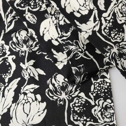 Dolce & Gabbana Black White Silk Floral Print Fringe 136cm X 15.5cm  Scarf