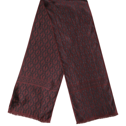 Dolce & Gabbana Burgundy Black Silk Paisley Foulard 135cm X 22cm  Scarf