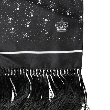 Dolce & Gabbana Black White Silk Dotted Print Foulard 140cm X 15cm Scarf