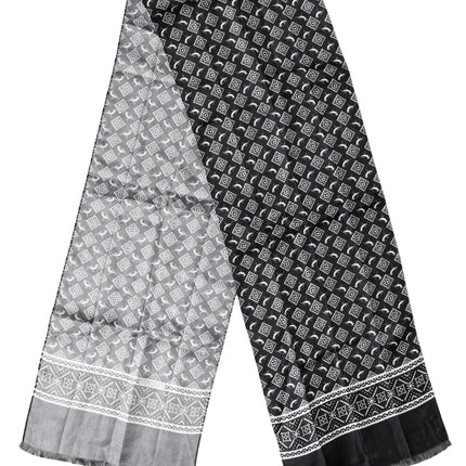 Dolce & Gabbana Black Gray Silk Bird Fringe Wrap Foulard 140cm X 23cm Scarf