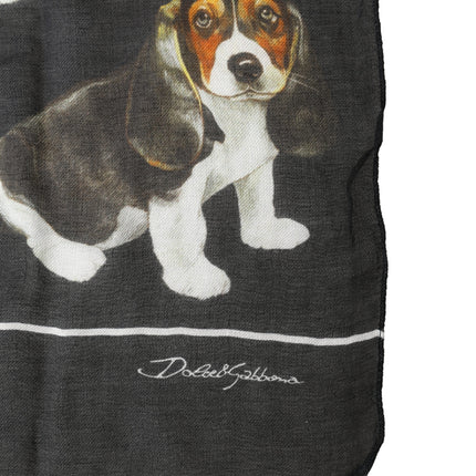 Dolce & Gabbana Black Dog Print Modal Wool Wrap Foulard 178cm X 63cm Scarf