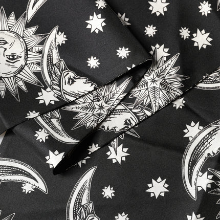 Dolce & Gabbana Black Silk Sun Moon Star Fringe Foulard 178cm X 33cm Scarf