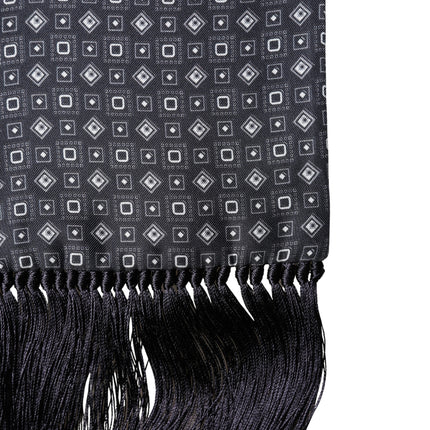 Dolce & Gabbana Black Silk Geometric Fringe Wrap Foulard 136cm X 15cm  Scarf