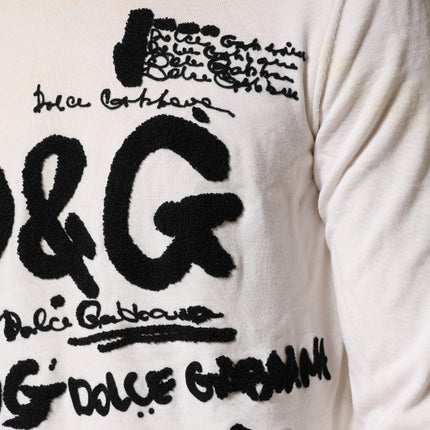 Dolce & Gabbana White Virgin Wool Graphic Logo Crewneck Sweater