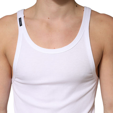 Dolce & Gabbana White Ribbed Cotton Sleeveless Tank Top T-shirt