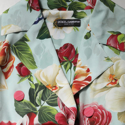 Dolce & Gabbana Green Floral Silk Wrap Midi Long Sleeve Dress