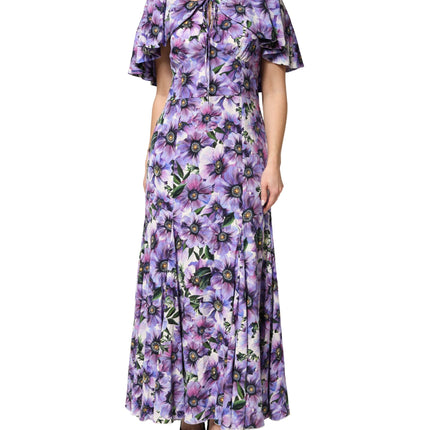 Dolce & Gabbana Purple Floral Silk Stretch Elegant Gown  Dress