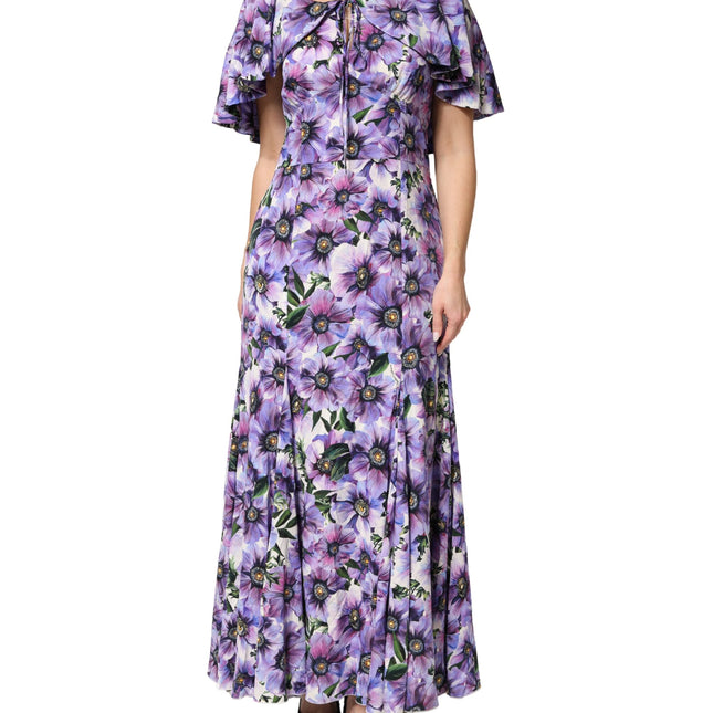 Dolce & Gabbana Purple Floral Silk Stretch Elegant Gown  Dress