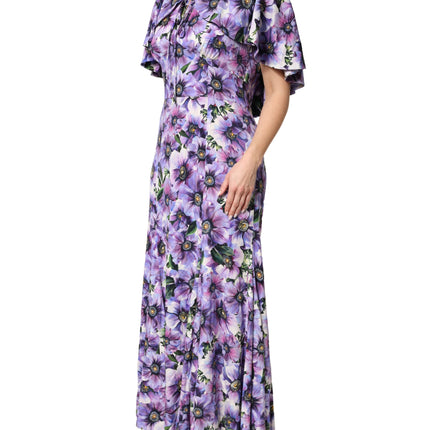Dolce & Gabbana Purple Floral Silk Stretch Elegant Gown  Dress