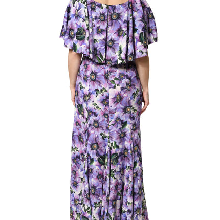 Dolce & Gabbana Purple Floral Silk Stretch Elegant Gown  Dress