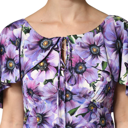 Dolce & Gabbana Purple Floral Silk Stretch Elegant Gown  Dress