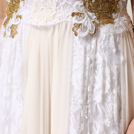Dolce & Gabbana Ivory Lace Silk Embellished Sleeveless  Dress