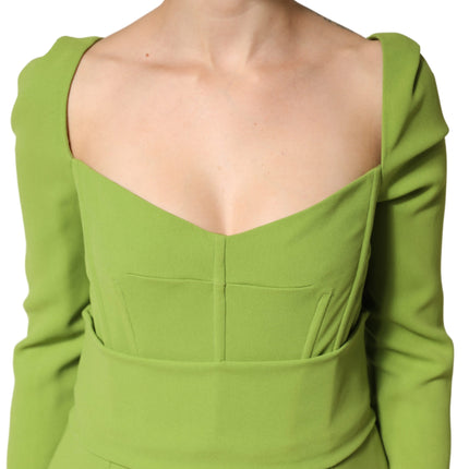 Dolce & Gabbana Green Silk Sweetheart Neckline Midi  Dress