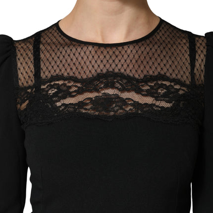 Dolce & Gabbana Black Lace Sheer Panel Midi Long Sleeve  Dress