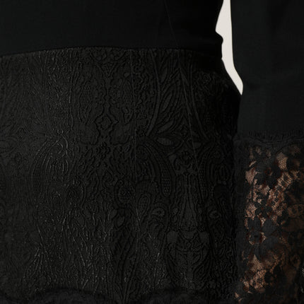 Dolce & Gabbana Black Lace Sheer Panel Midi Long Sleeve  Dress