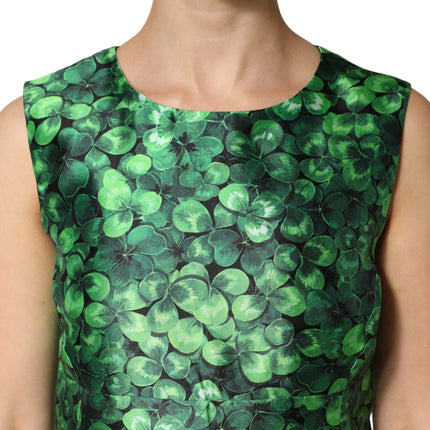 Dolce & Gabbana Green Clover Print Sleeveless A-Line  Dress
