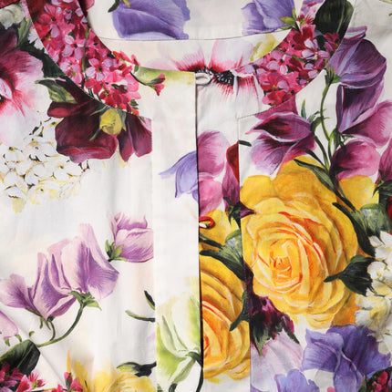 Dolce & Gabbana Multicolor Floral Cotton Longsleeves Midi Dress