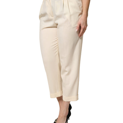 Dolce & Gabbana Ivory Wool Mid Waist Cropped Trouser Pants