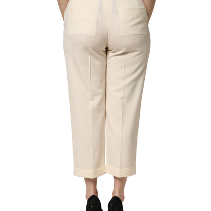 Dolce & Gabbana Ivory Wool Mid Waist Cropped Trouser Pants