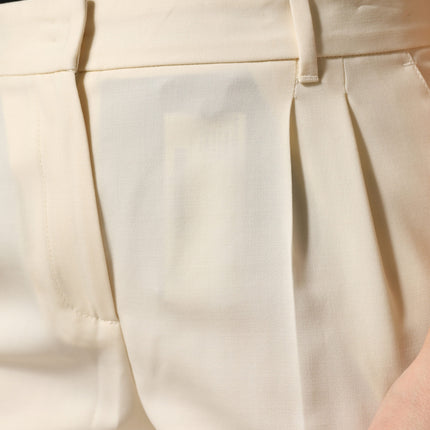 Dolce & Gabbana Ivory Wool Mid Waist Cropped Trouser Pants