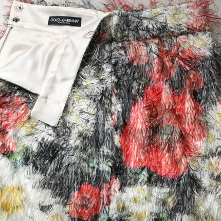 Dolce & Gabbana Multicolor Floral Textured Faux Fur Pencil Skirt