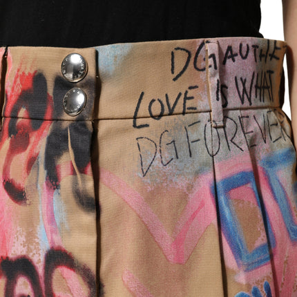 Dolce & Gabbana Beige Graffiti Print Cotton Blend Mini Skirt