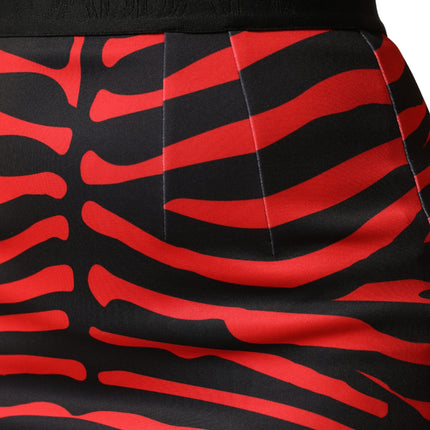 Dolce & Gabbana Red Black Zebra Print Polyester Pencil Midi Skirt