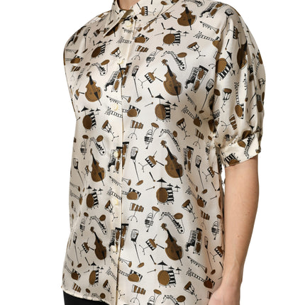 Dolce & Gabbana Beige Musical Instrument Print Short Sleeve Top
