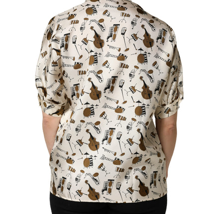 Dolce & Gabbana Beige Musical Instrument Print Short Sleeve Top