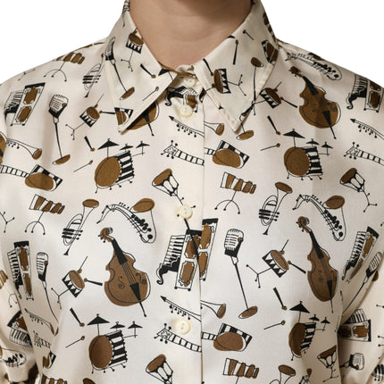 Dolce & Gabbana Beige Musical Instrument Print Short Sleeve Top