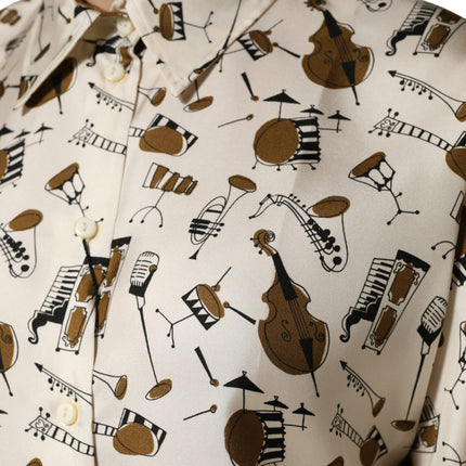 Dolce & Gabbana Beige Musical Instrument Print Short Sleeve Top