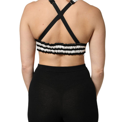 Dolce & Gabbana Black Floral Silk Satin Crop Logo Bralette Top