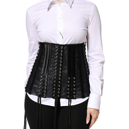 Dolce & Gabbana Black Lace-Up Waist Cincher Bustier Corset Top