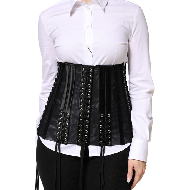 Dolce & Gabbana Black Lace-Up Waist Cincher Bustier Corset Top