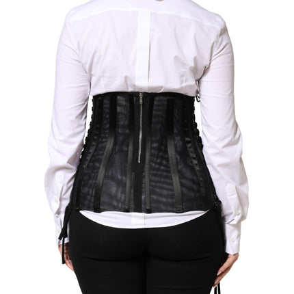 Dolce & Gabbana Black Lace-Up Waist Cincher Bustier Corset Top