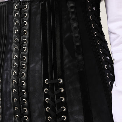 Dolce & Gabbana Black Lace-Up Waist Cincher Bustier Corset Top