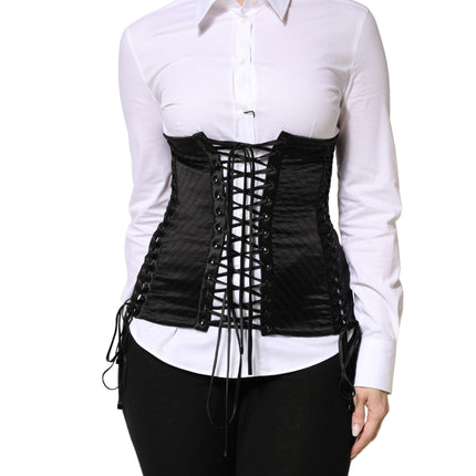 Dolce & Gabbana Black Silk Lace-Up Waist Cincher Corset Top
