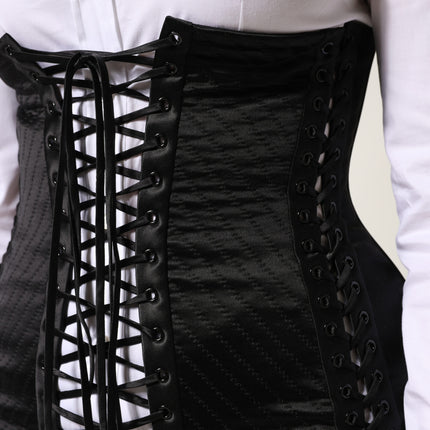 Dolce & Gabbana Black Silk Lace-Up Waist Cincher Corset Top