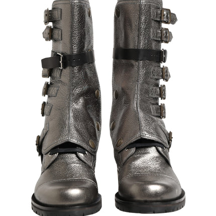 Dolce & Gabbana Metallic Leather Buckle Combat Boots Shoes
