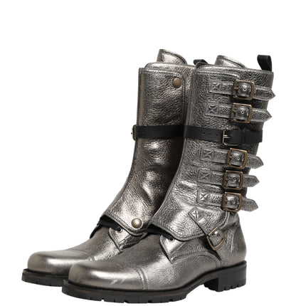 Dolce & Gabbana Metallic Leather Buckle Combat Boots Shoes