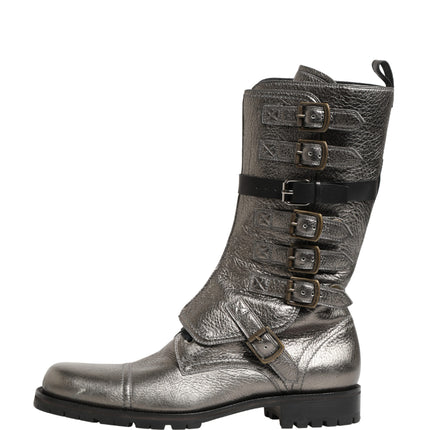 Dolce & Gabbana Metallic Leather Buckle Combat Boots Shoes