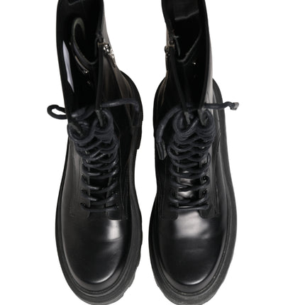 Dolce & Gabbana Black Leather Trek Sole Combat Boots Shoes