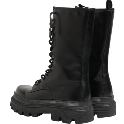 Dolce & Gabbana Black Leather Trek Sole Combat Boots Shoes