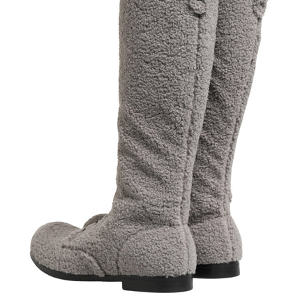 Dolce & Gabbana Gray Shearling Lace Up Knee High Boots Shoes