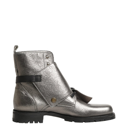 Dolce & Gabbana Metallic Silver Leather Buckle Ankle Boots Shoes
